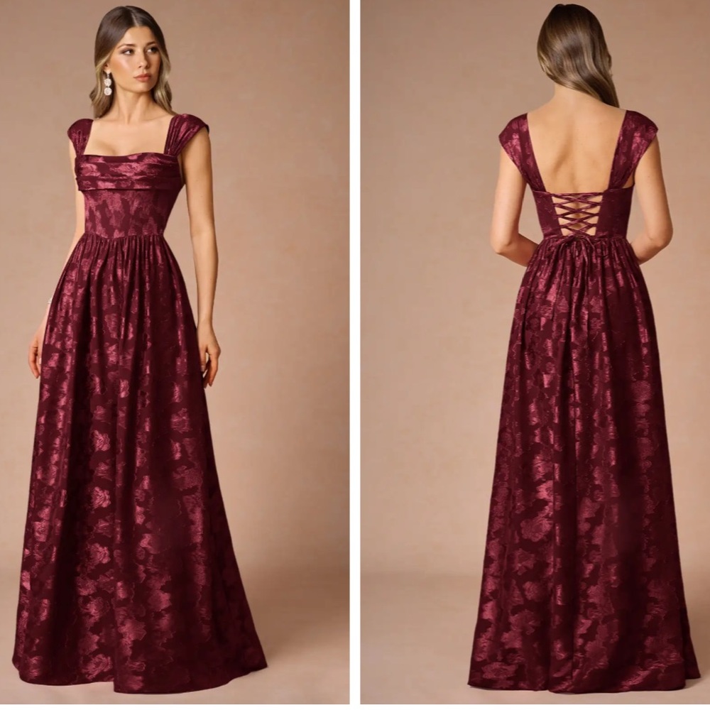 Azazie Hazel Maxi Dress in Wine with Lace-Up Back